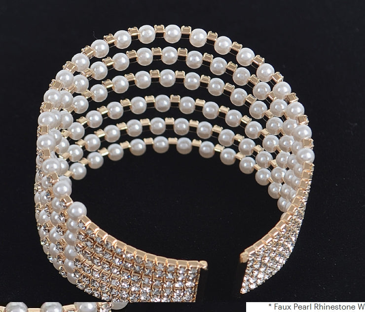 Faux Pearl Rhinestone Wrap Bangle