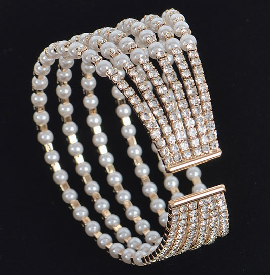 Faux Pearl Rhinestone Wrap Bangle