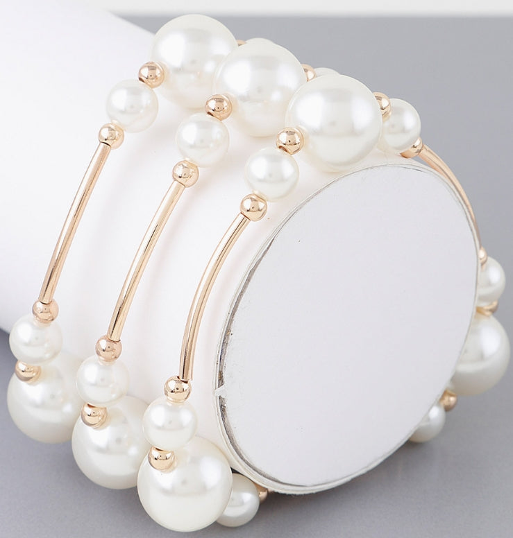 Triple Multi Pearl Wire Bracelet