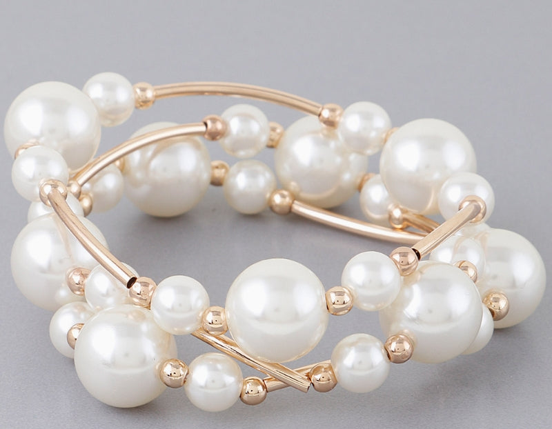Triple Multi Pearl Wire Bracelet