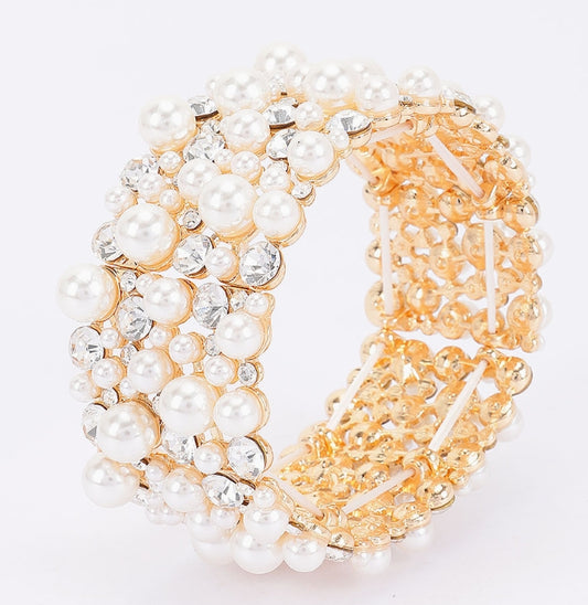 Faux Pearl Rhinestone Stretch Bracelet