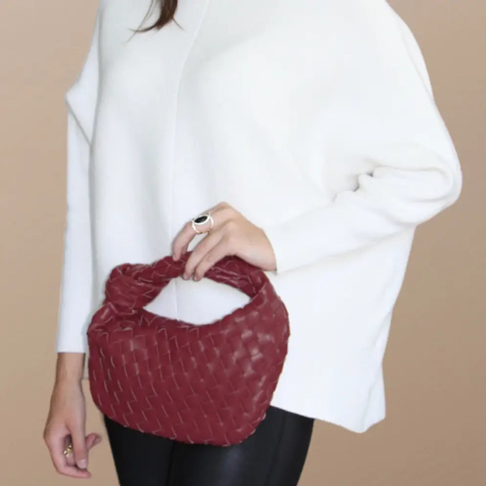 Ava Woven Knotted Handbag Burgundy