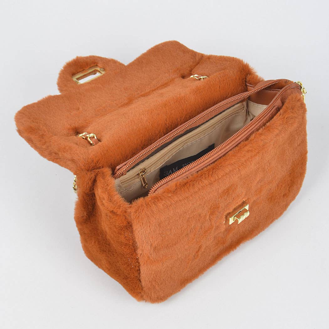 Faux Wool Flap Shoulder Bag