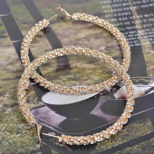 Twisted Rhinestone 80mm Hoop Earring