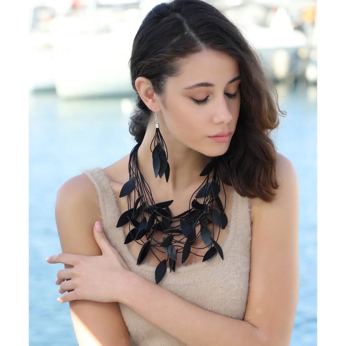 Handmade Special Design Leather Leaf Jewelry Set