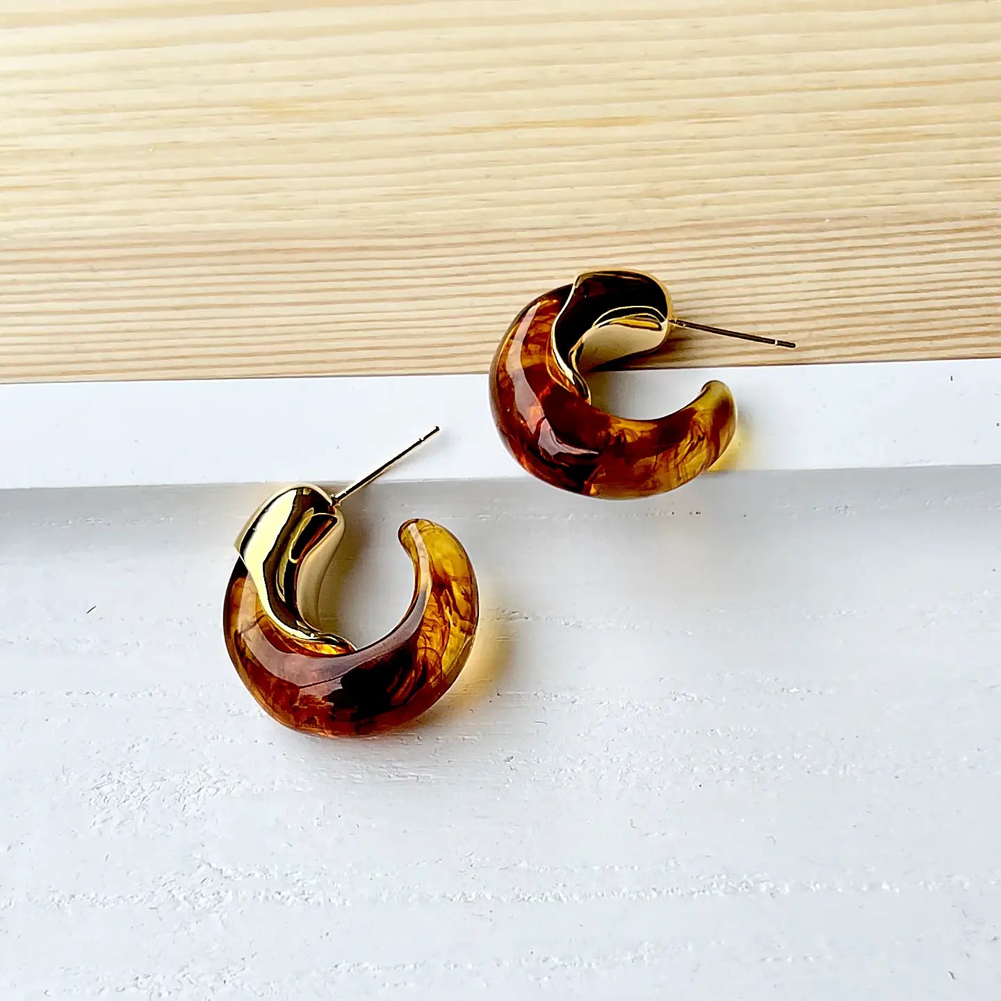 18k Gold Plated Circle Naturel Stone Earrings