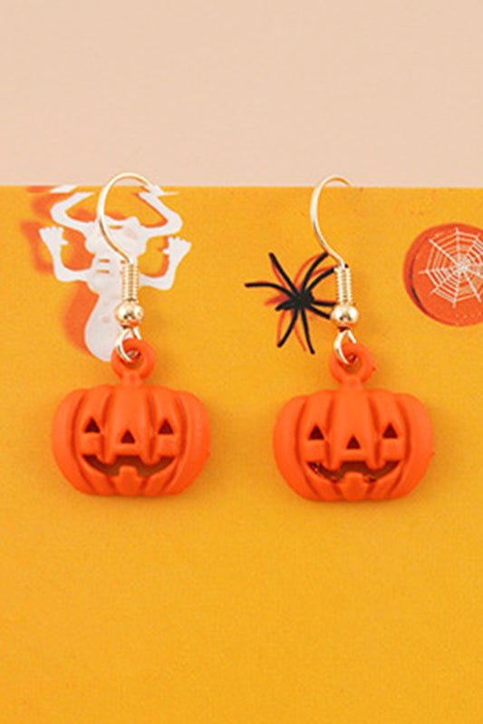 Orange Halloween Pumpkin Pendant Hook Earrings