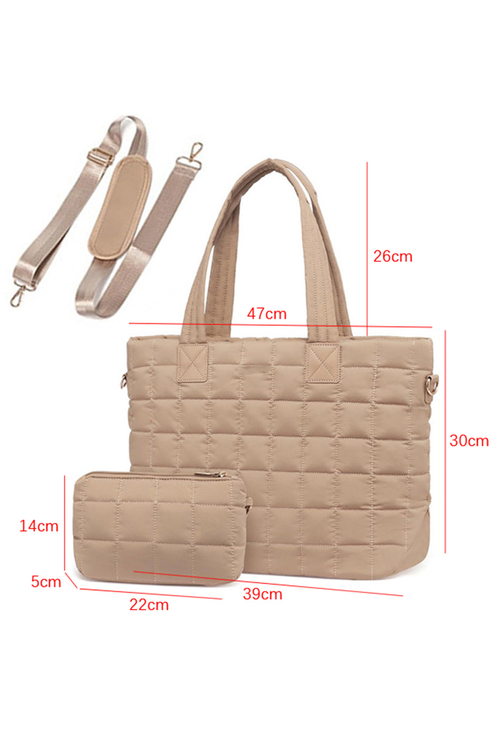 Camel Quilted Patchwork Large Tote Bag and Clutch 2pcs Set