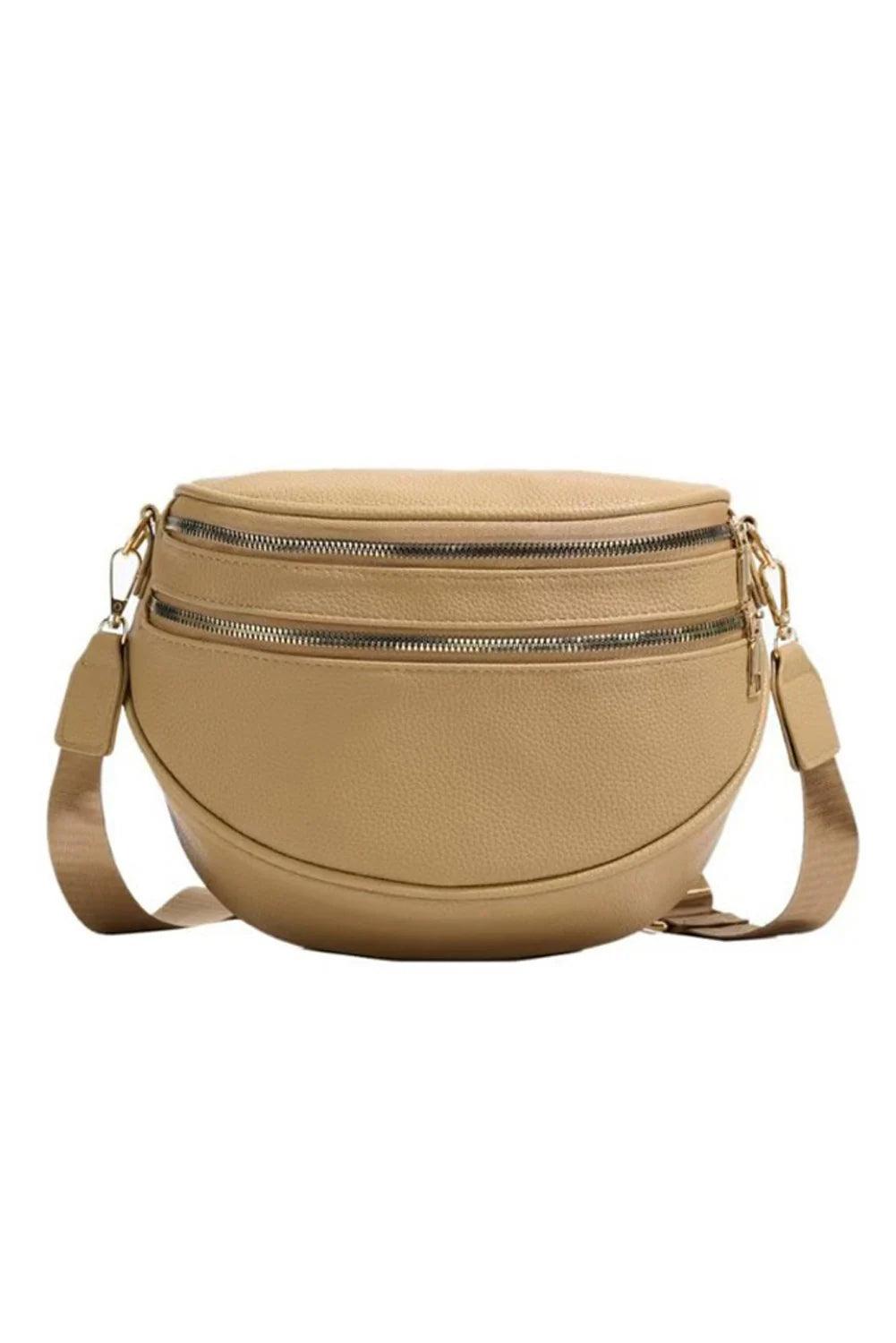 White PU Leather Double Zipper Crossbody Bag